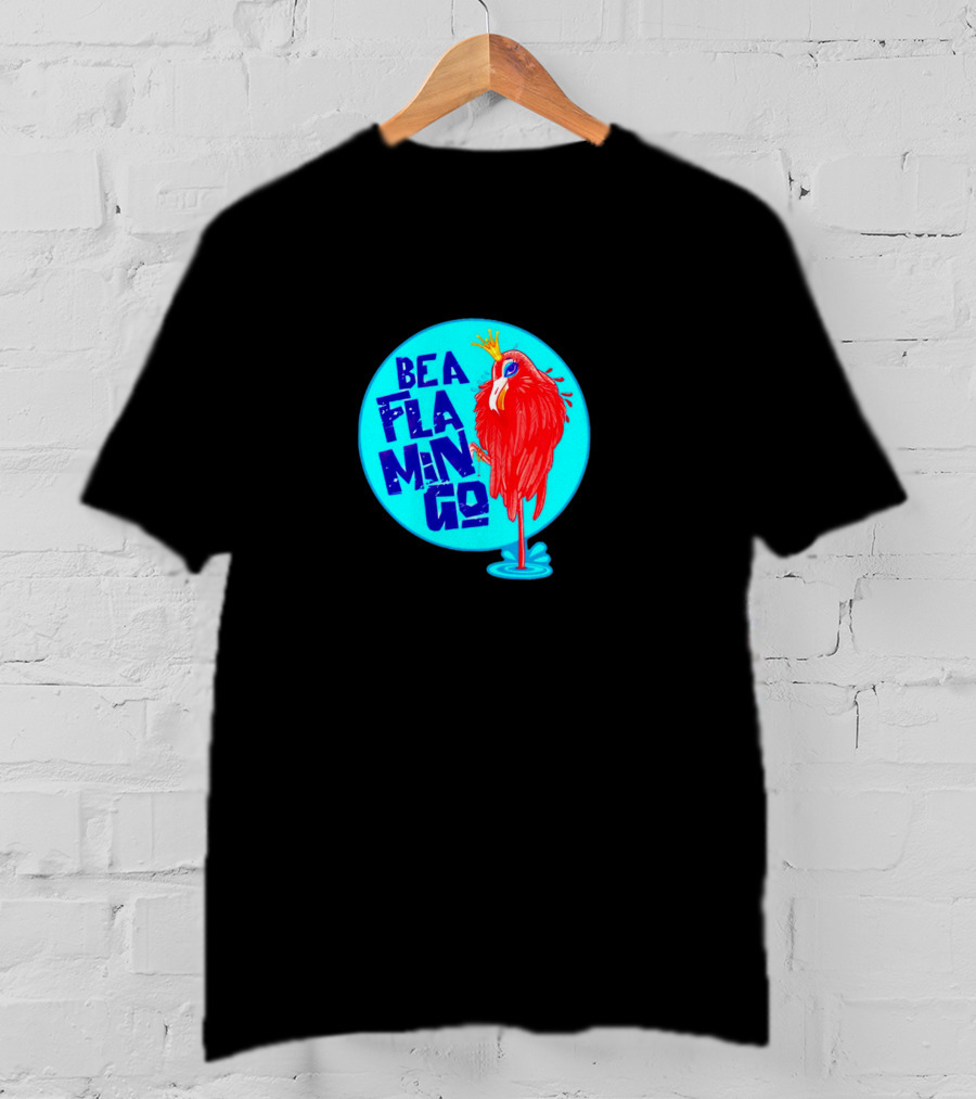 BEA FLA MIN GO Flamingo With Crown In Blue Circle T-Shirt