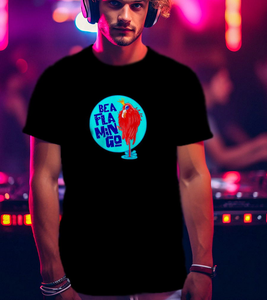 BEA FLA MIN GO Flamingo With Crown In Blue Circle T-Shirt