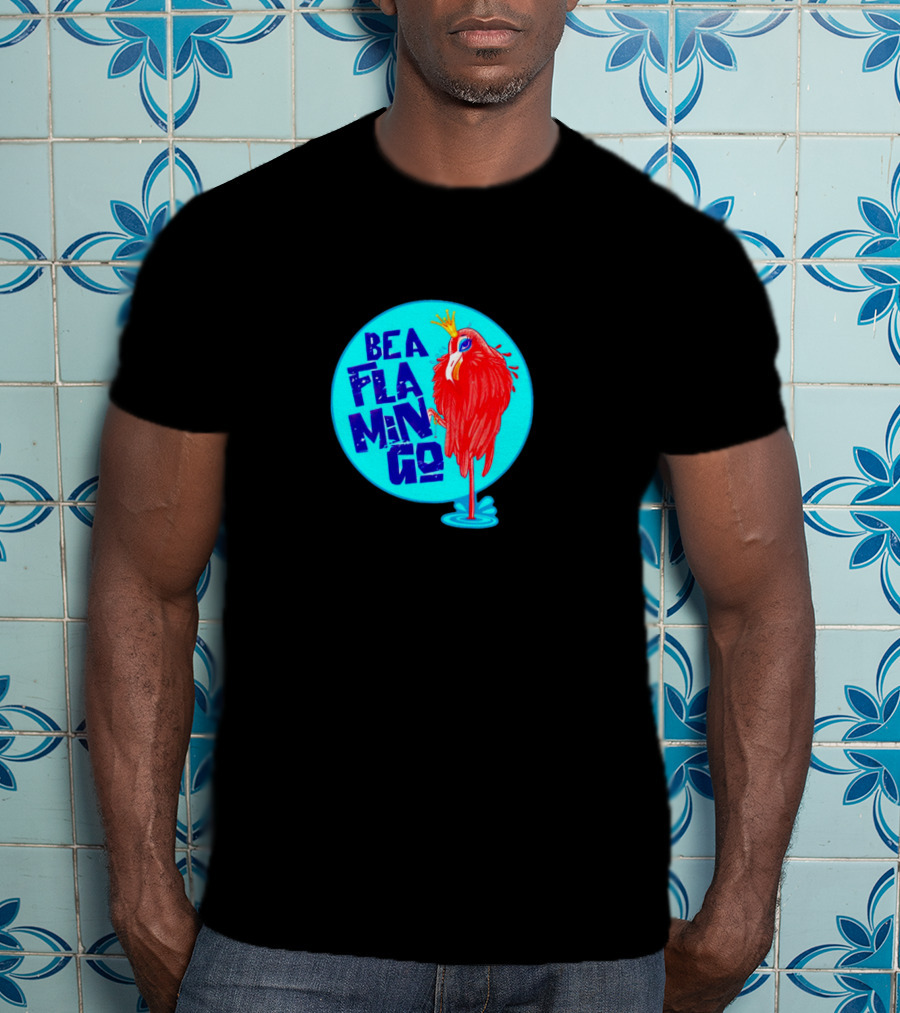 BEA FLA MIN GO Flamingo With Crown In Blue Circle T-Shirt