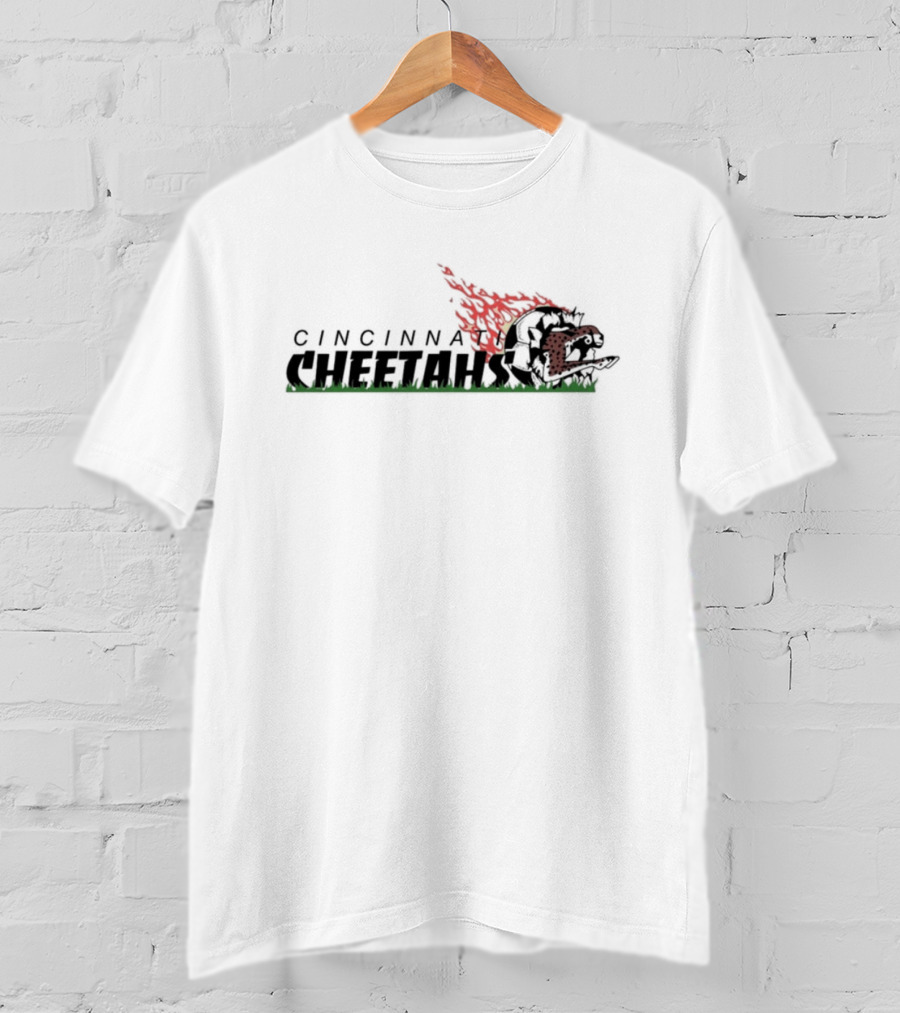 Cincinnati Cheetahs Soccer Flaming Ball And Grass Motif T-Shirt