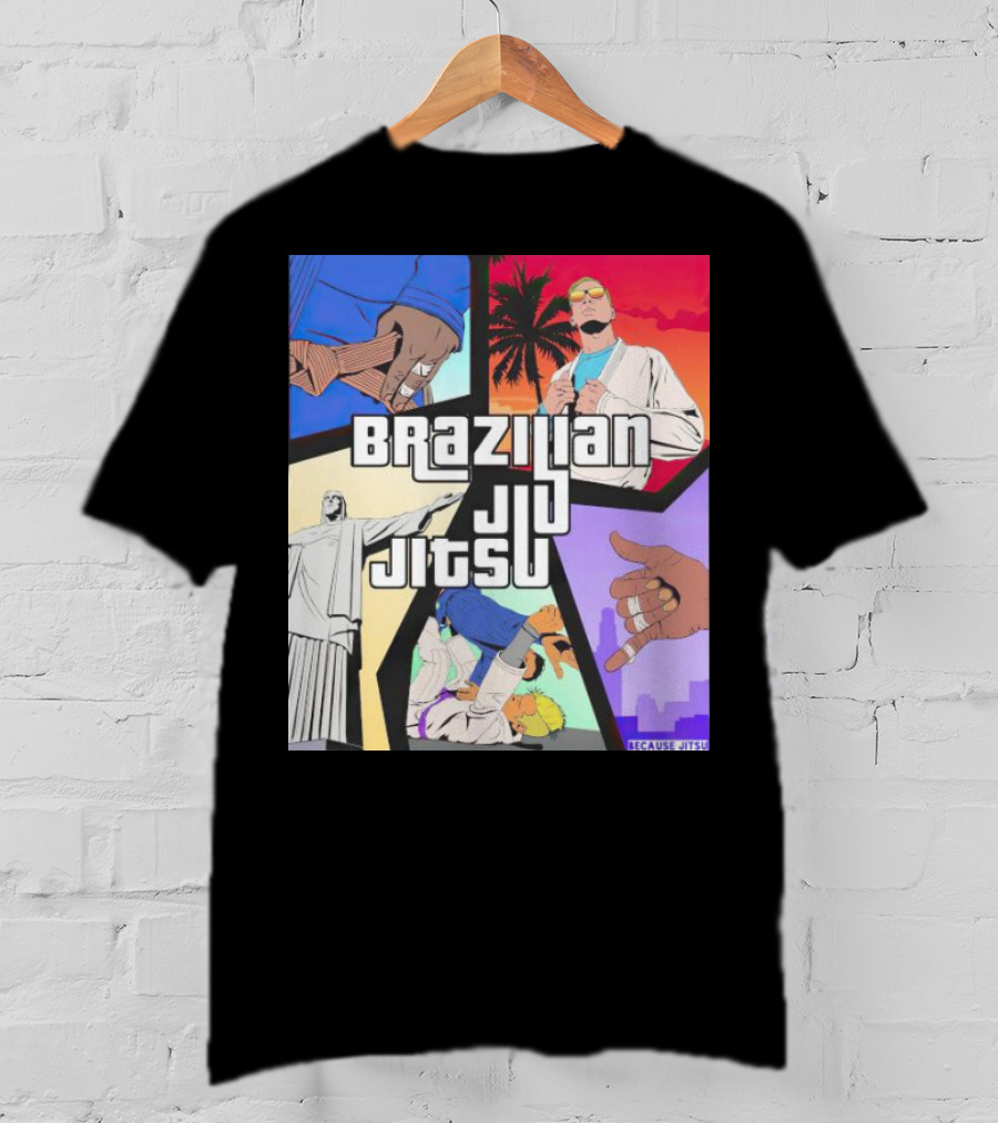 Brazilian Jiu Jitsu Because Jitsu Palms And Rio Comic Style Collage T-Shirt