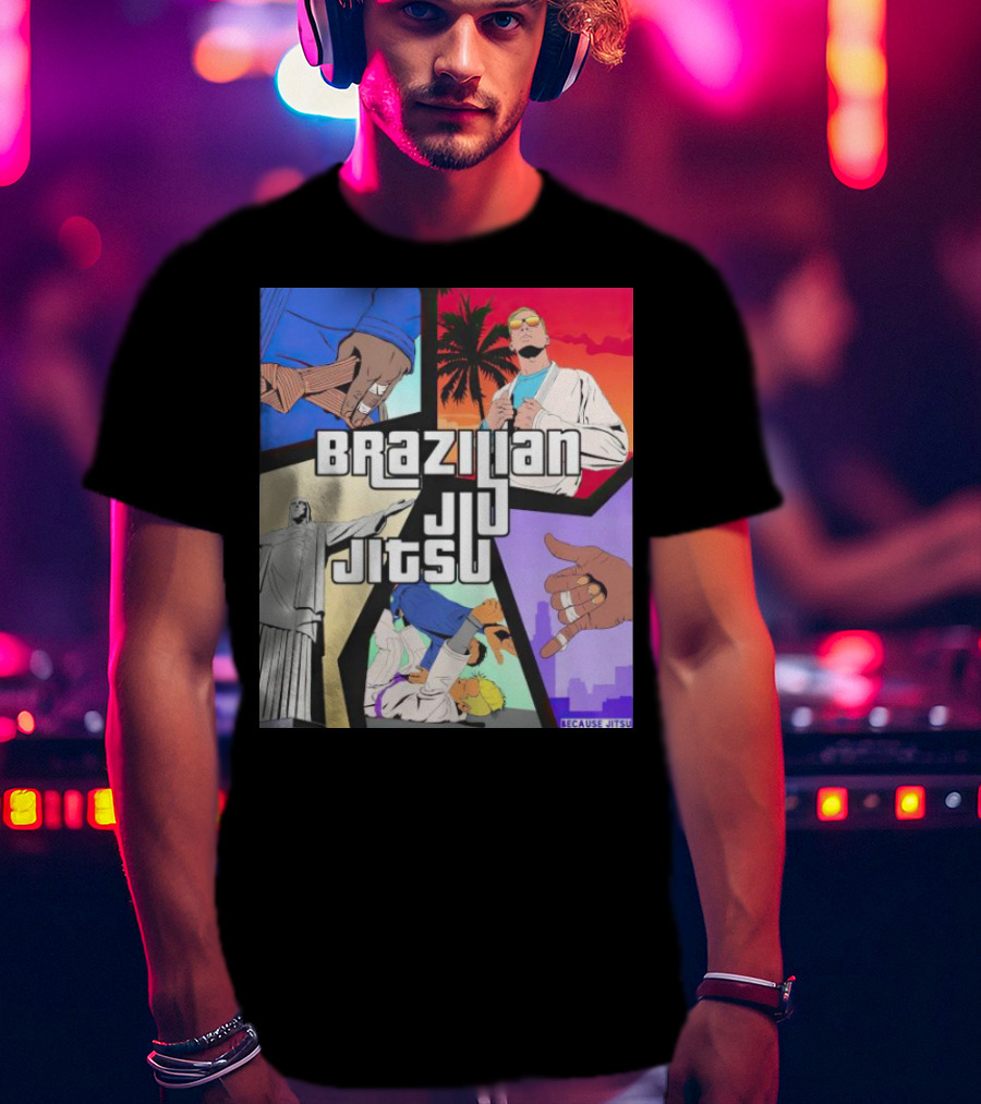 Brazilian Jiu Jitsu Because Jitsu Palms And Rio Comic Style Collage T-Shirt