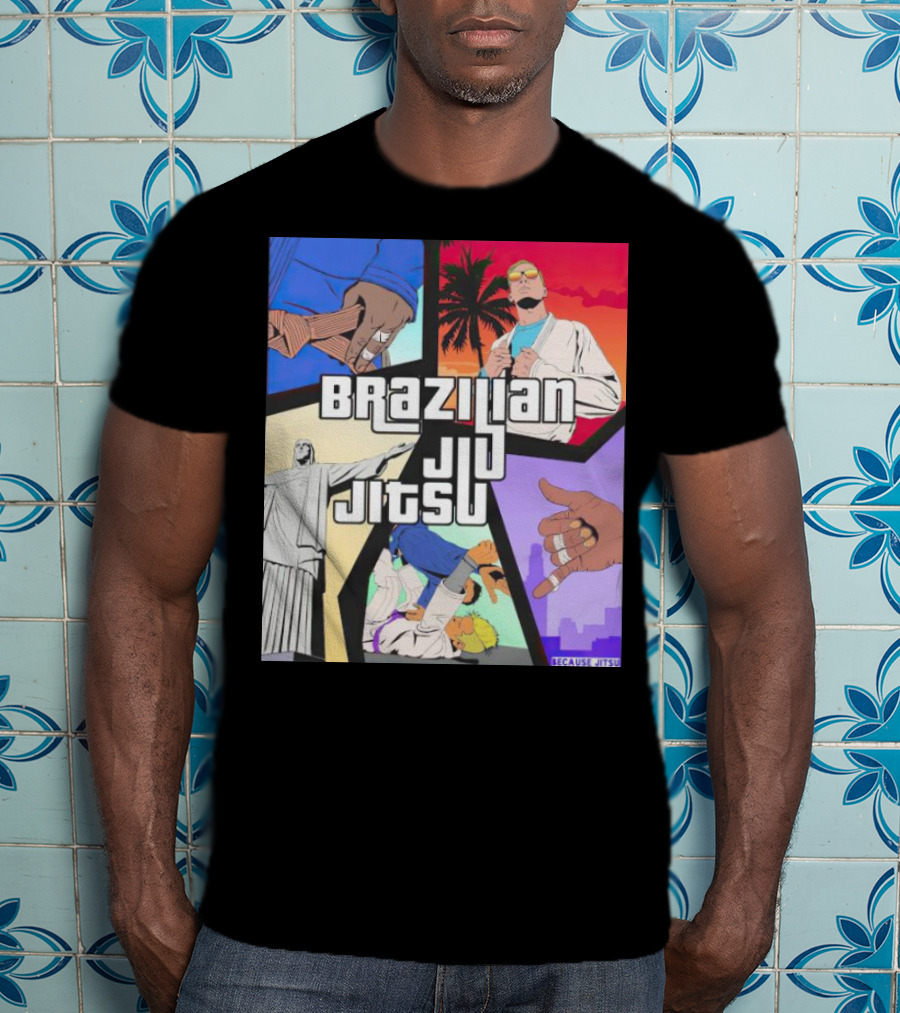 Brazilian Jiu Jitsu Because Jitsu Palms And Rio Comic Style Collage T-Shirt