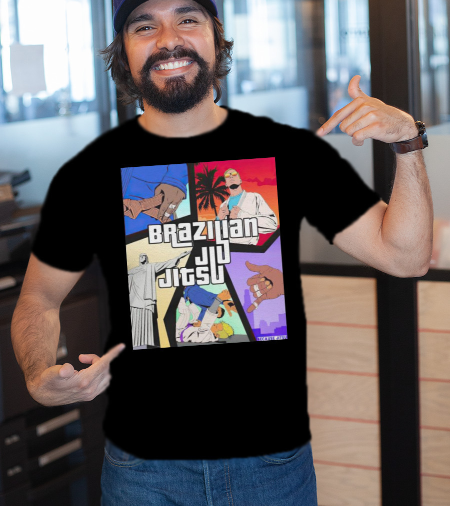 Brazilian Jiu Jitsu Because Jitsu Palms And Rio Comic Style Collage T-Shirt