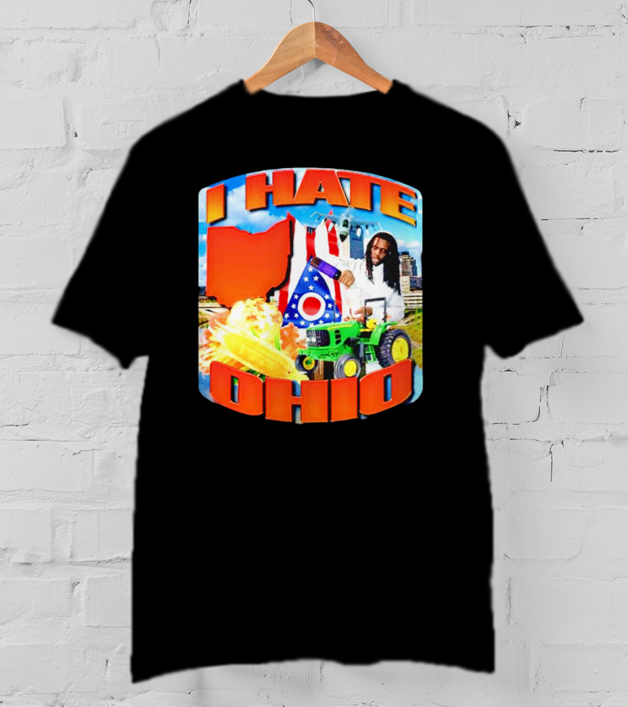 I Hate Ohio Tractor Explosion Corn Ohio Flag Skyline T-Shirt
