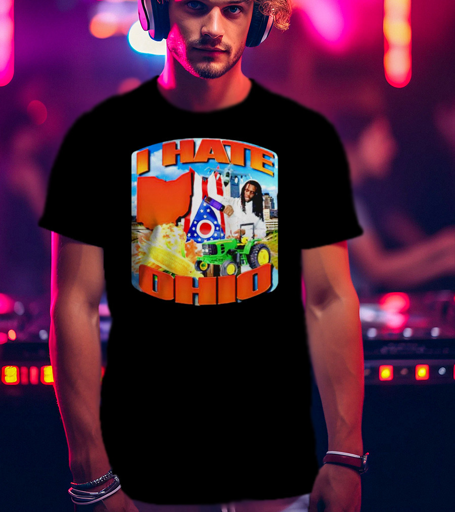 I Hate Ohio Tractor Explosion Corn Ohio Flag Skyline T-Shirt