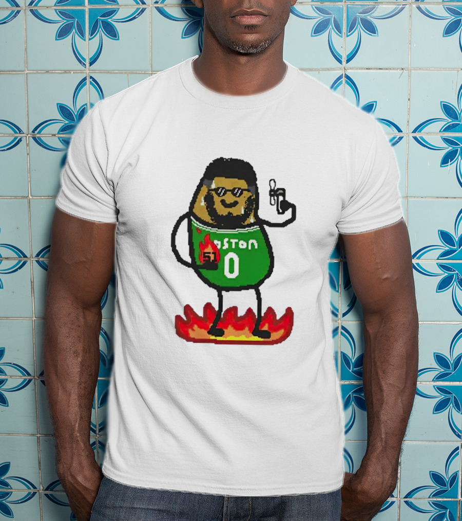 Jayson Tatum Boston NBA Potatum Green Jersey Fire T-Shirt