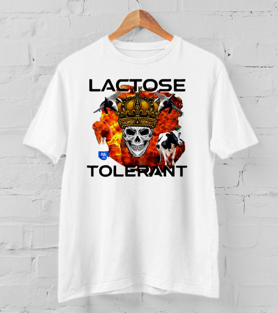 Lactose Tolerant Skull Crown Cow Milk Aircraft Explosion T-Shirt