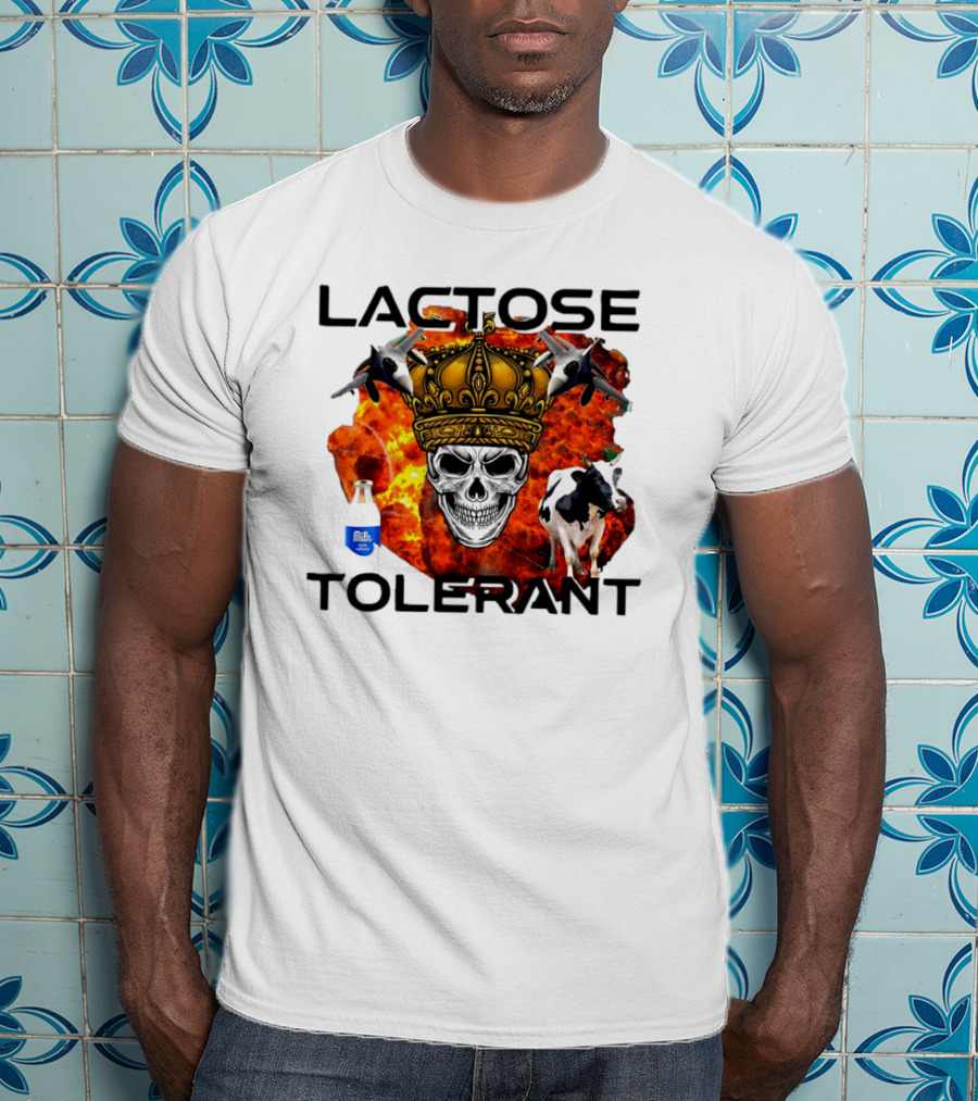 Lactose Tolerant Skull Crown Cow Milk Aircraft Explosion T-Shirt