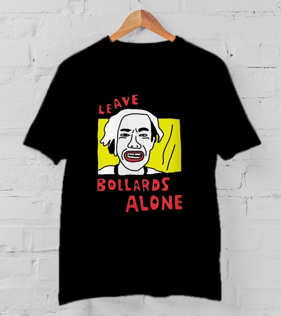 Leave Bollards Alone Illustration With Cartoon Face And Yellow Background T-Shirt