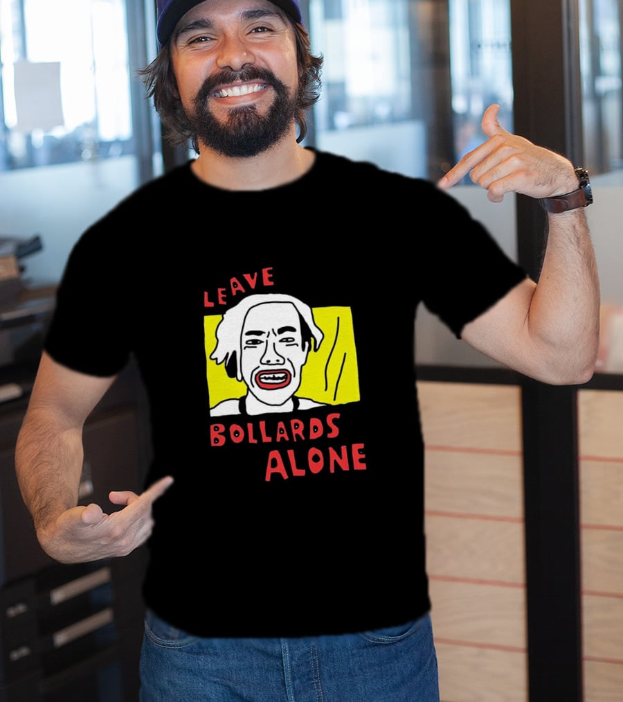Leave Bollards Alone Illustration With Cartoon Face And Yellow Background T-Shirt