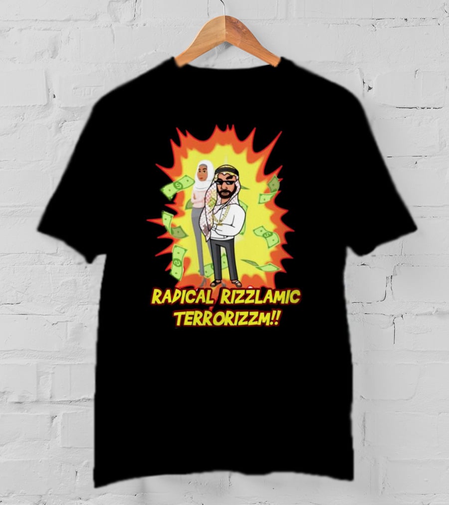 Radical Rizzlamic Terrorizzm Cartoon Characters Surrounded By Money Explosion T-Shirt