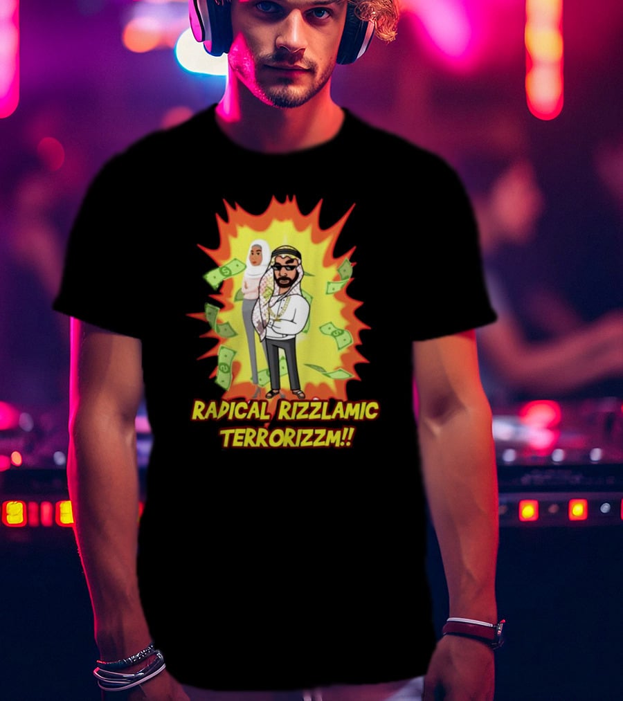 Radical Rizzlamic Terrorizzm Cartoon Characters Surrounded By Money Explosion T-Shirt