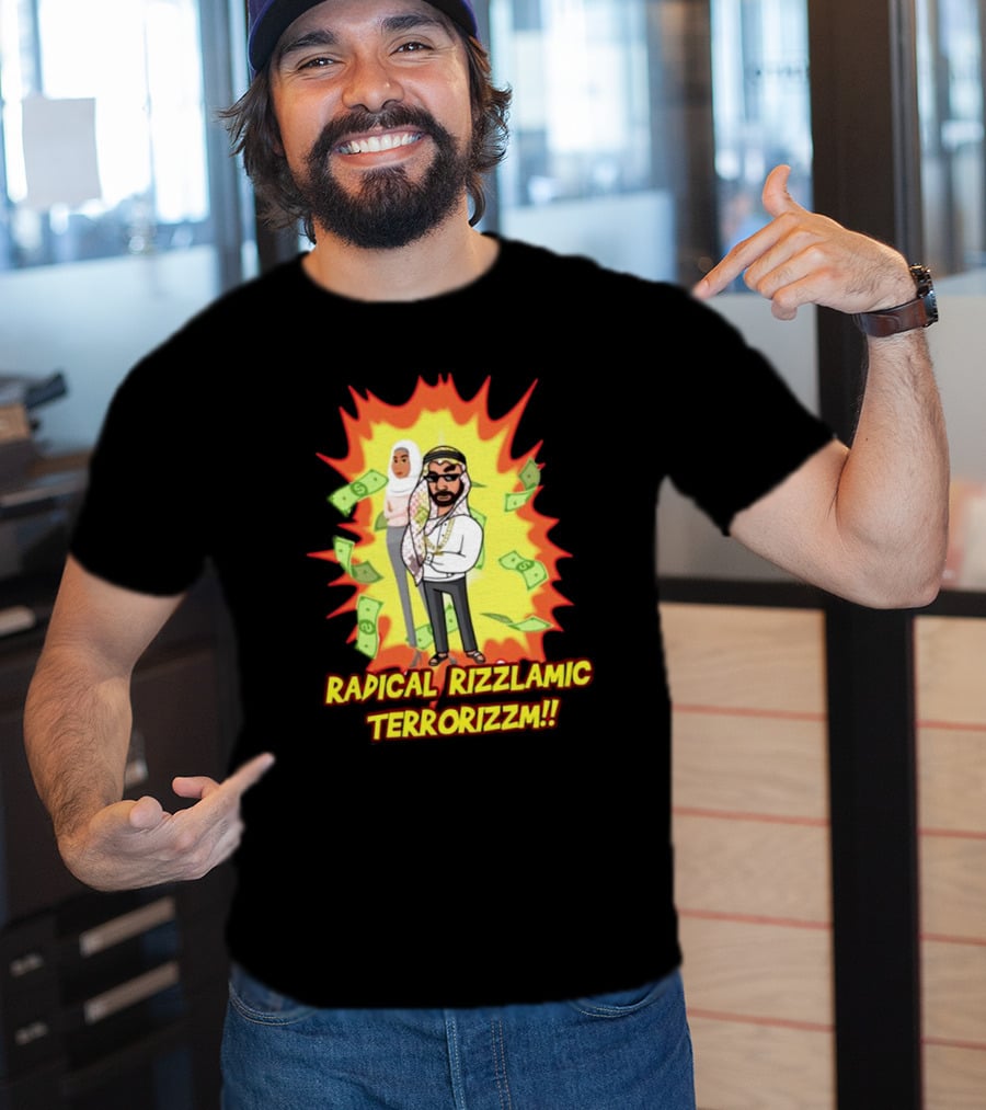 Radical Rizzlamic Terrorizzm Cartoon Characters Surrounded By Money Explosion T-Shirt