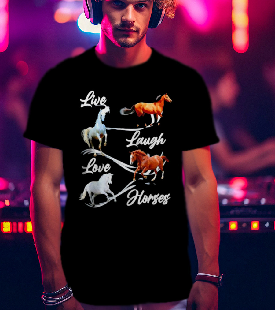 Live Laugh Love Horses Jumping Energetic Colors T-Shirt
