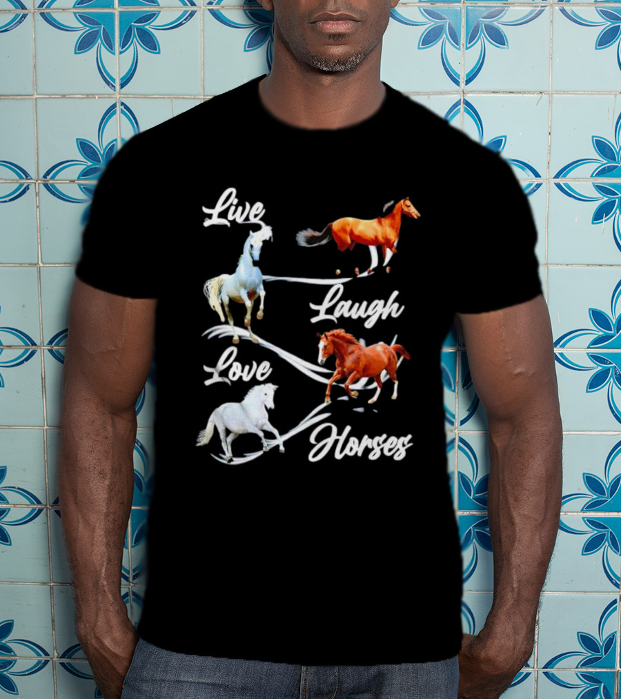 Live Laugh Love Horses Jumping Energetic Colors T-Shirt