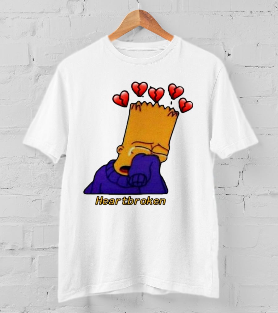 Bart Simpson Heartbroken Crying With Broken Hearts T-Shirt