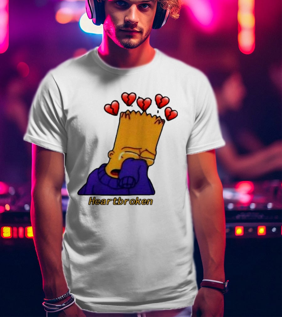 Bart Simpson Heartbroken Crying With Broken Hearts T-Shirt