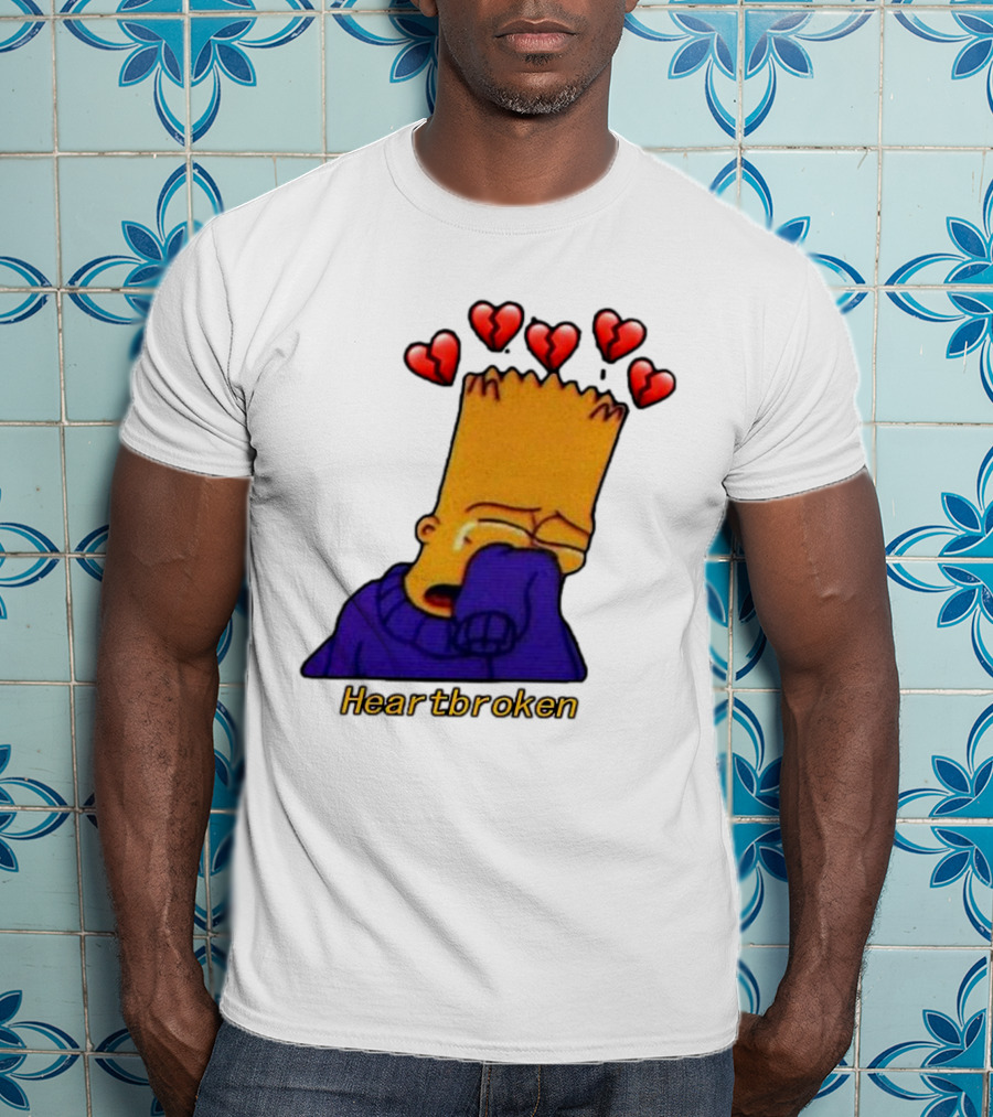 Bart Simpson Heartbroken Crying With Broken Hearts T-Shirt