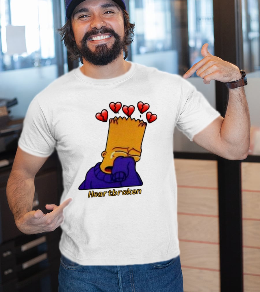 Bart Simpson Heartbroken Crying With Broken Hearts T-Shirt
