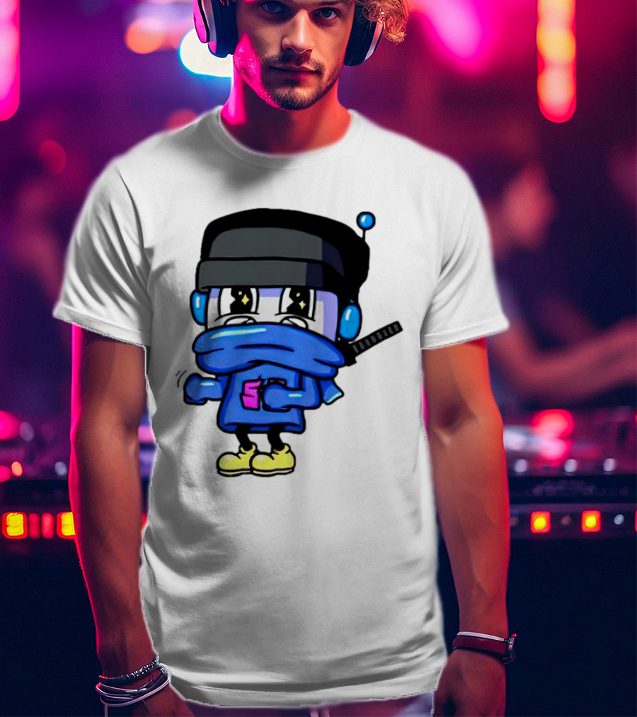 Ctop Simple Chris Cartoon Character With Headphones And Blue Scarf T-Shirt