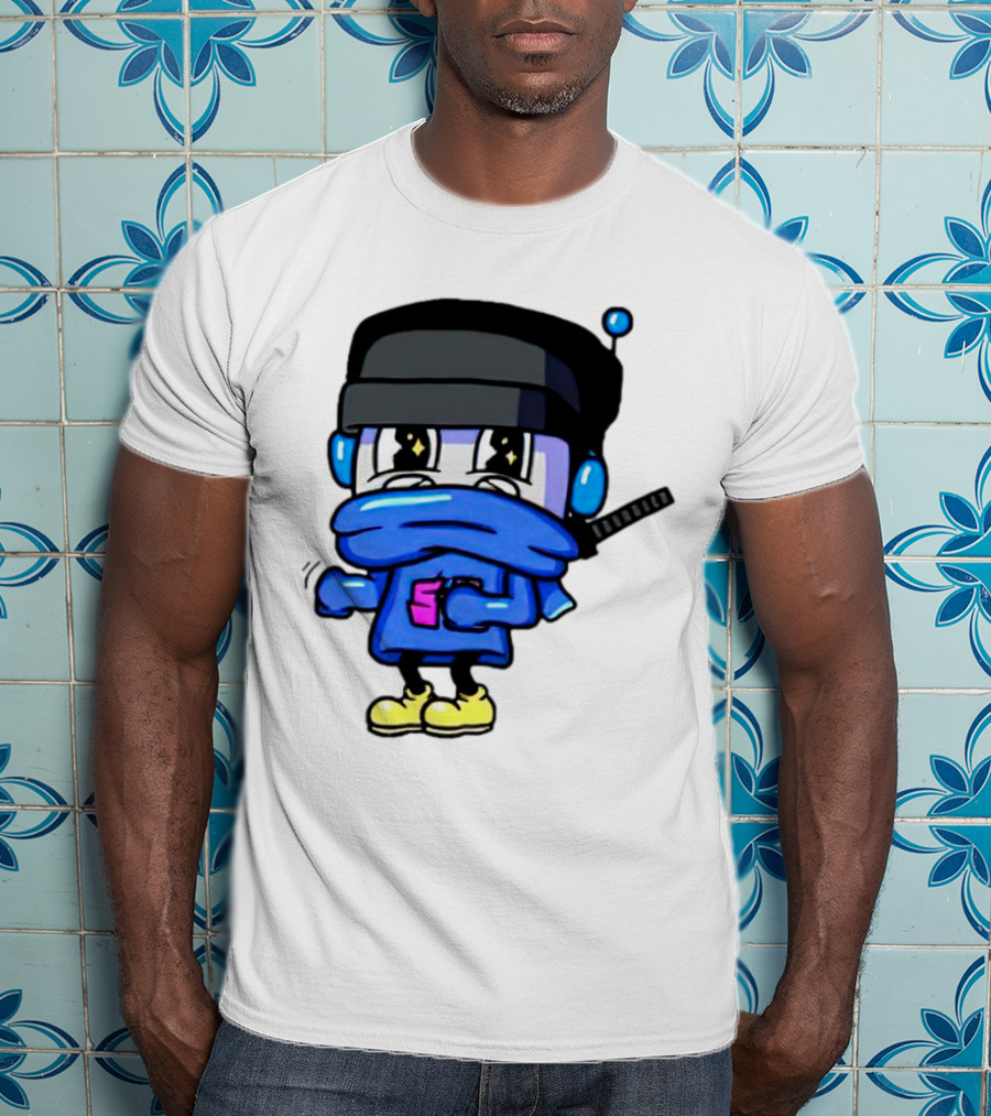 Ctop Simple Chris Cartoon Character With Headphones And Blue Scarf T-Shirt