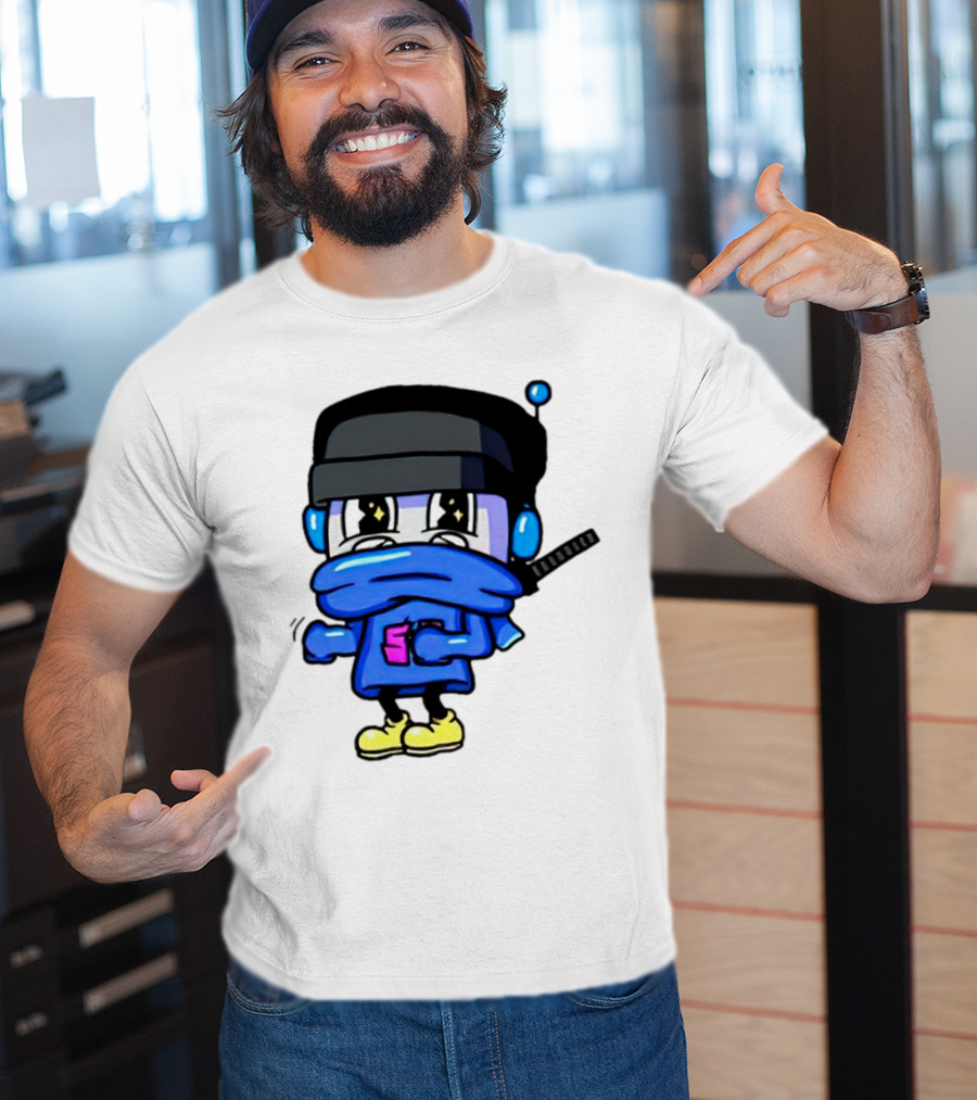 Ctop Simple Chris Cartoon Character With Headphones And Blue Scarf T-Shirt