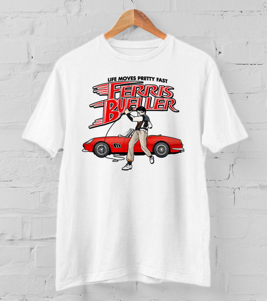 Life Moves Pretty Fast Ferris Bueller Racer Red Car T-Shirt