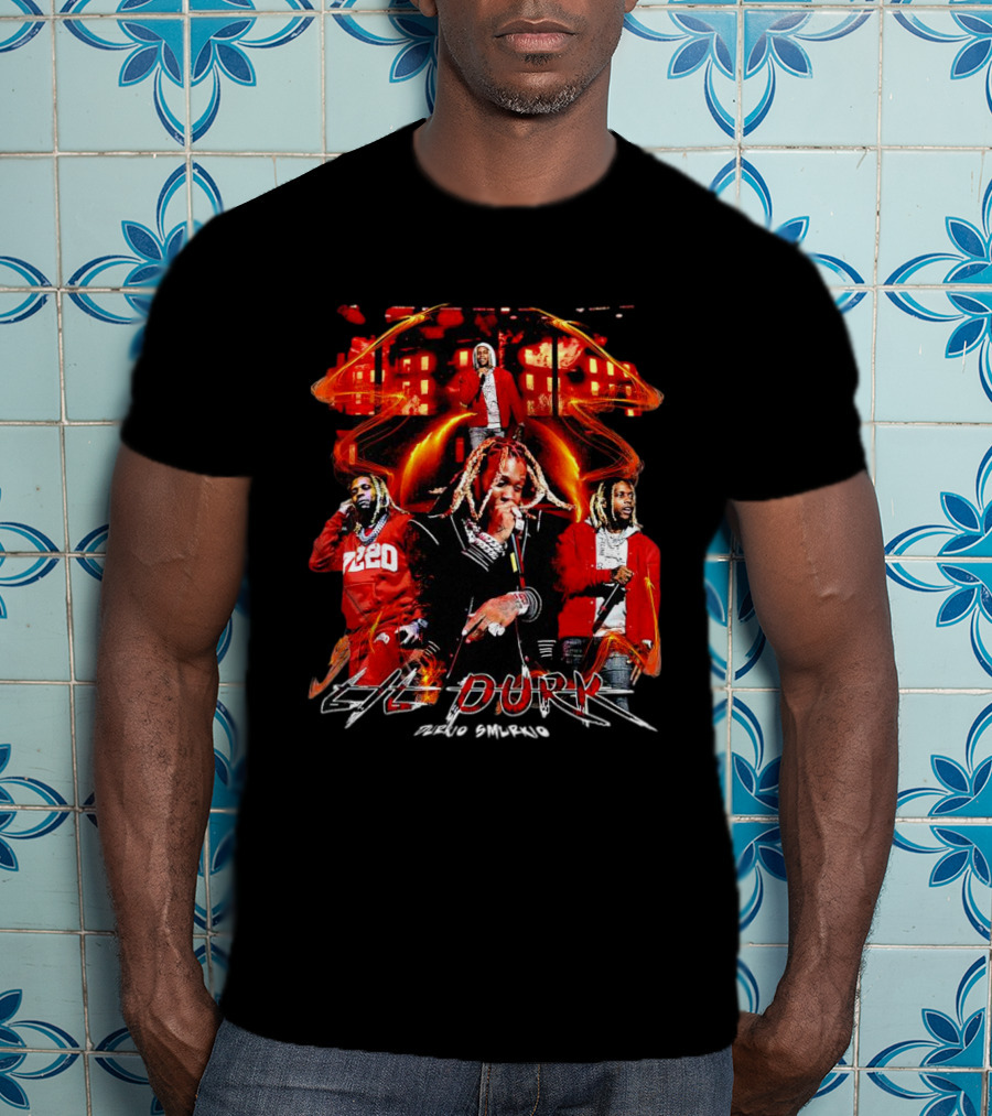 Lil Durk Durkio Smurkio 7220 Rapper Red Jacket Montage T-Shirt