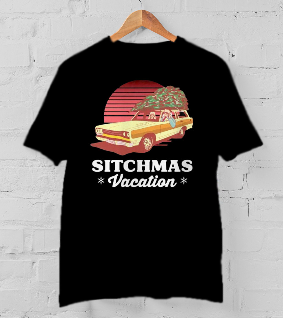 Sitchmas Vacation Retro Christmas Car Scene T-Shirt