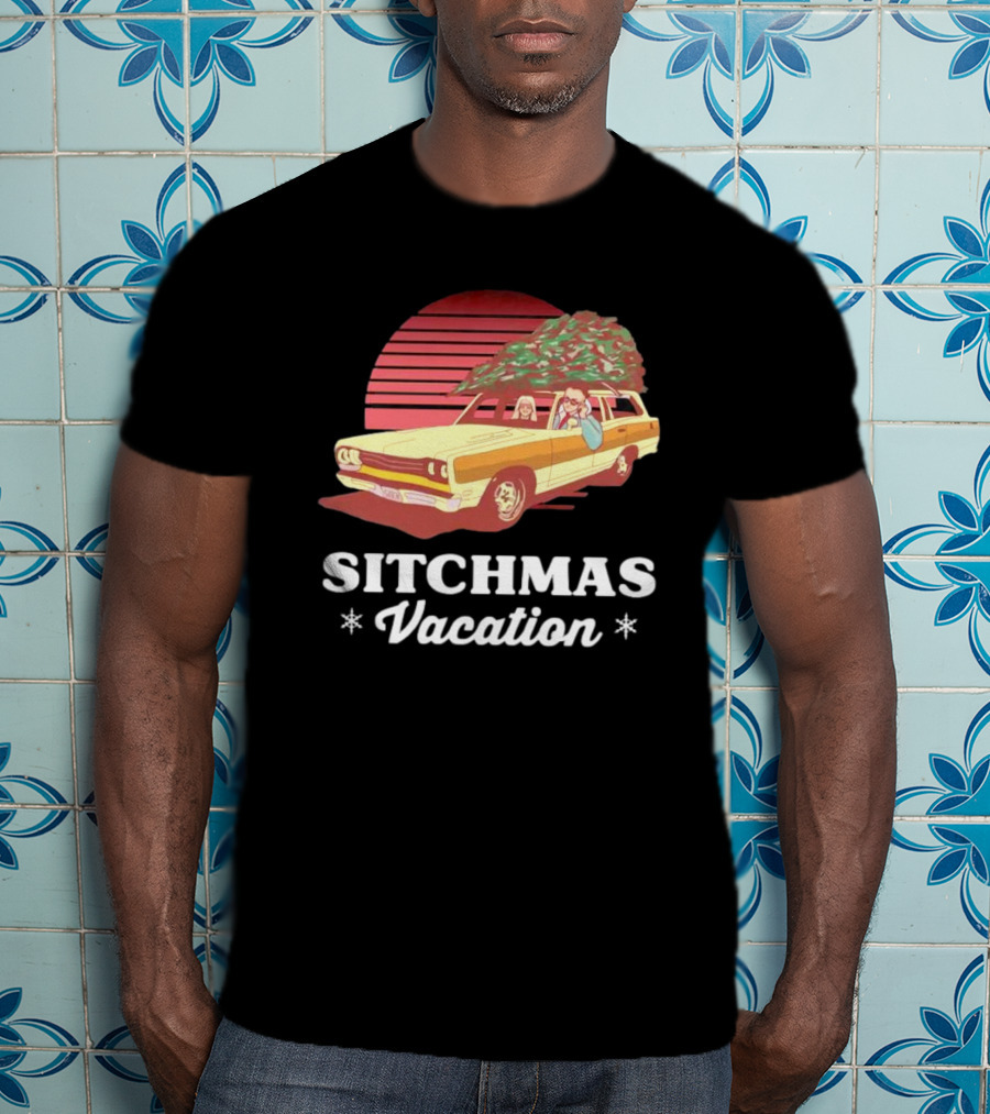 Sitchmas Vacation Retro Christmas Car Scene T-Shirt