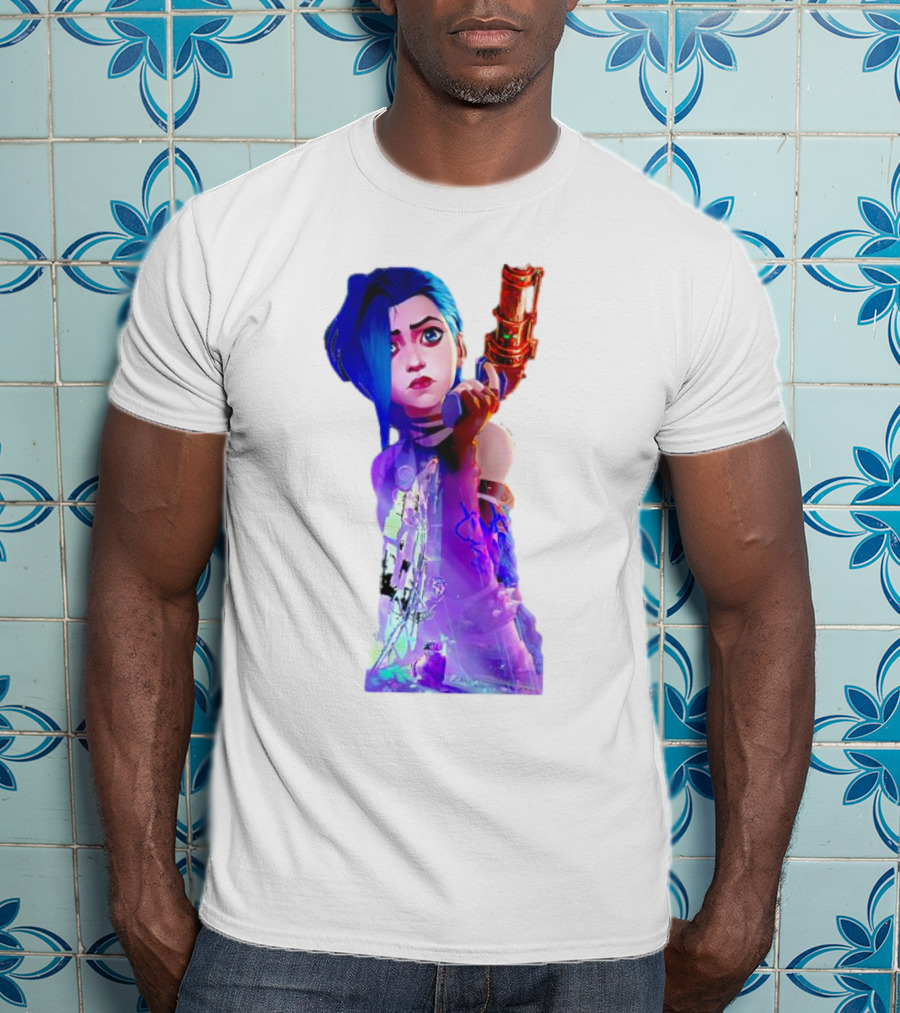 Arcane Jinx League Of Legends Character With Blue Hair And Toy Gun T-Shirt