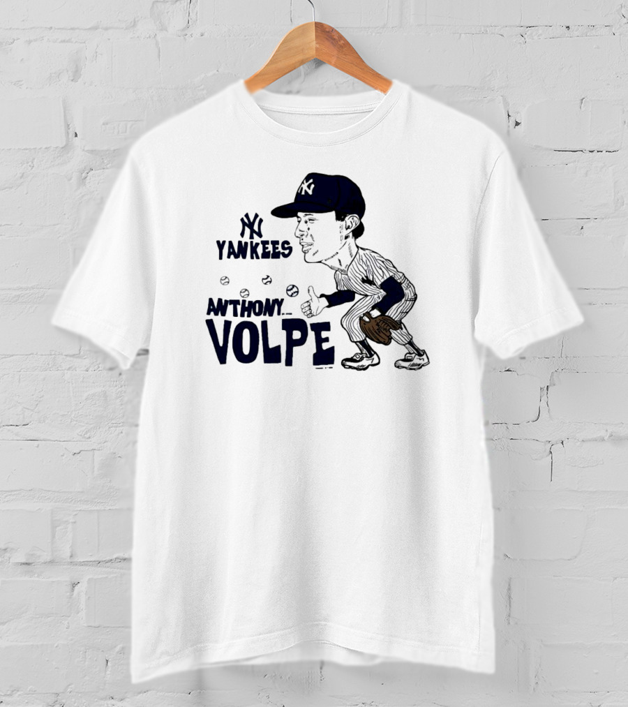 Anthony Volpe New York Yankees Caricature Baseball Player With Cap And Glove T-Shirt