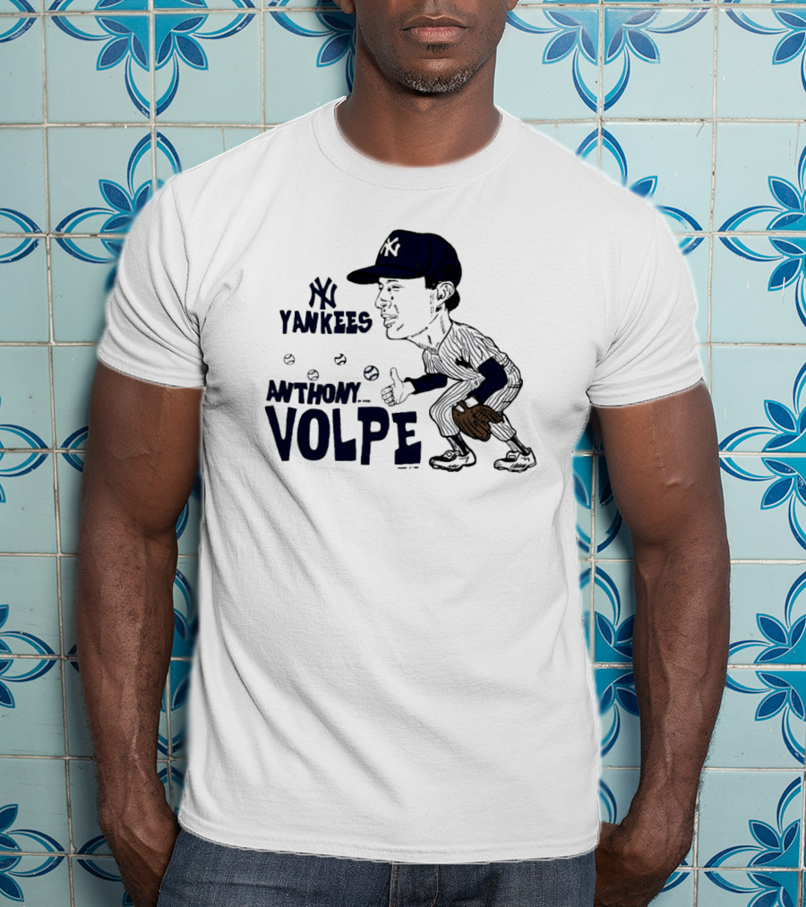 Anthony Volpe New York Yankees Caricature Baseball Player With Cap And Glove T-Shirt