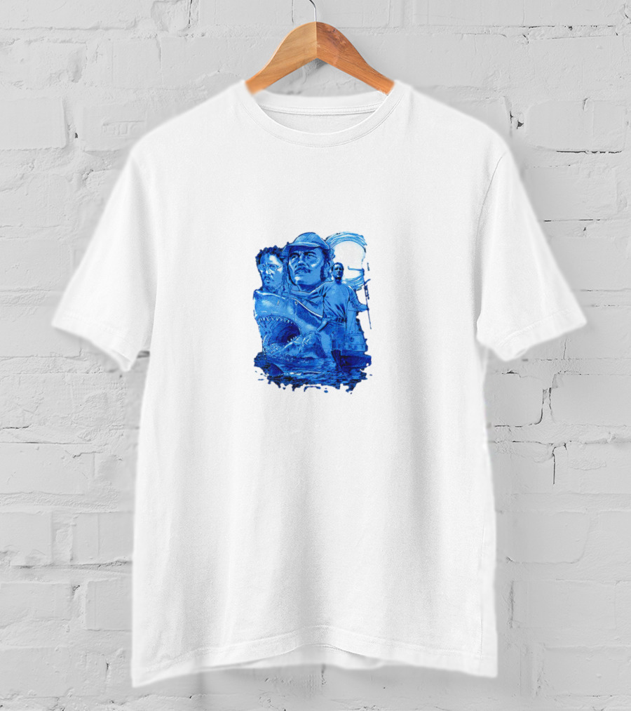 Jaws Bigger Boat Movie Characters And Shark Scene T-Shirt