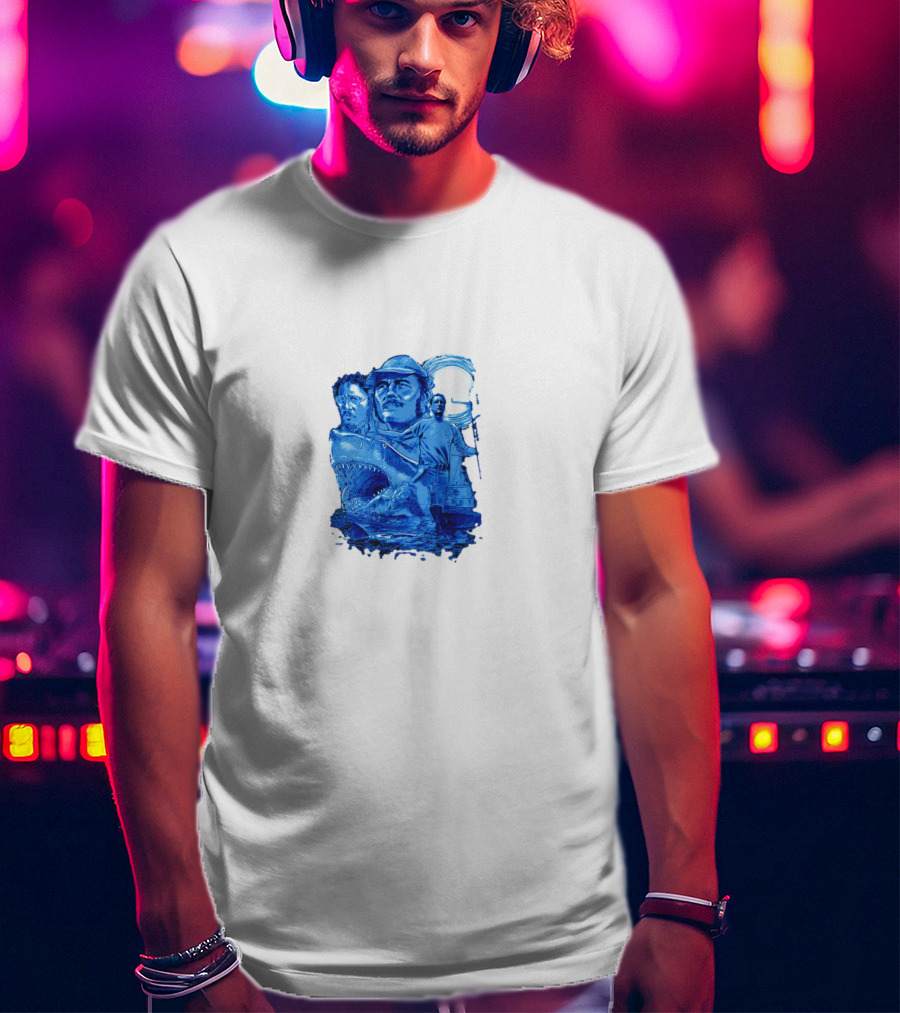 Jaws Bigger Boat Movie Characters And Shark Scene T-Shirt