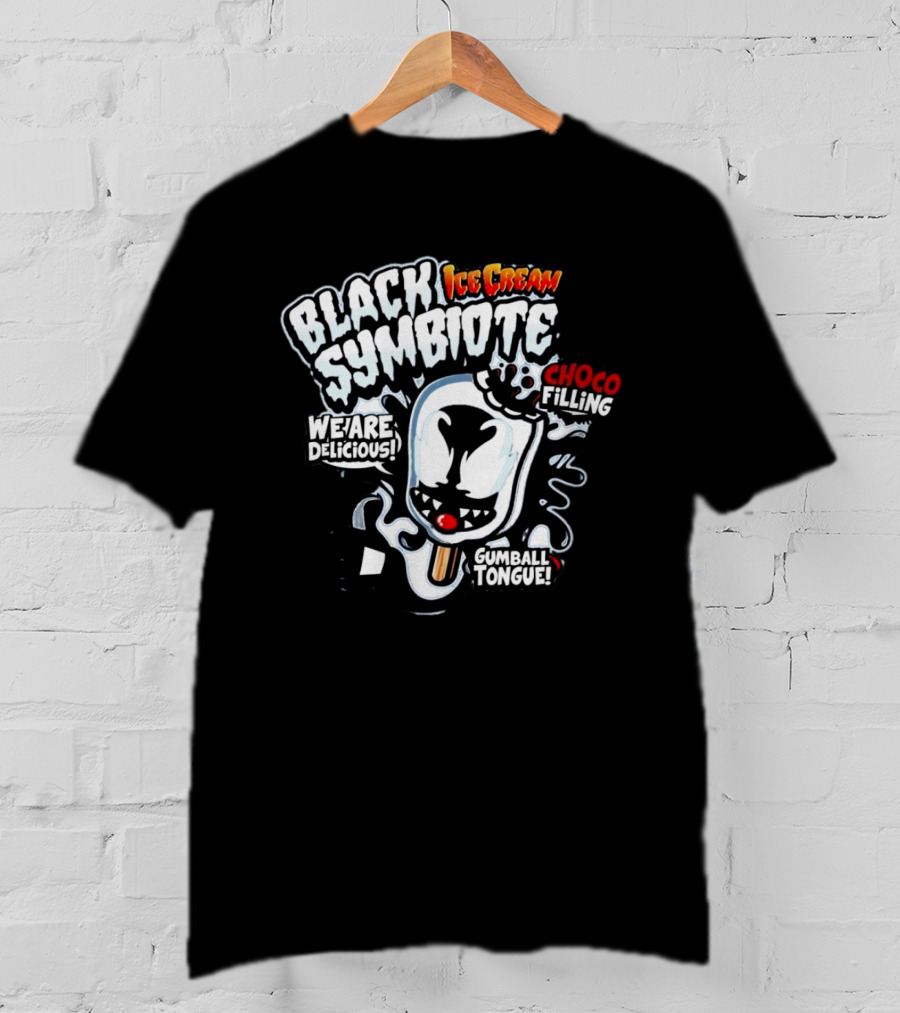 Black Symbiote Ice Cream We Are Delicious Choco Filling Gumball Tongue T-Shirt