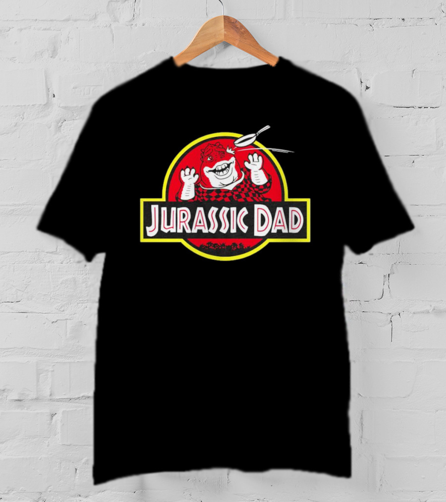 Jurassic Dad Dinosaur Cartoon Logo Frying Pan Image T-Shirt