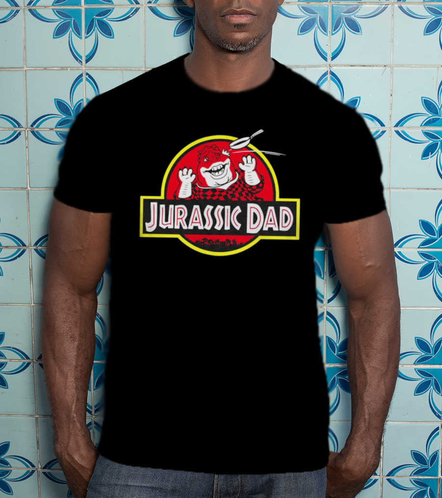 Jurassic Dad Dinosaur Cartoon Logo Frying Pan Image T-Shirt