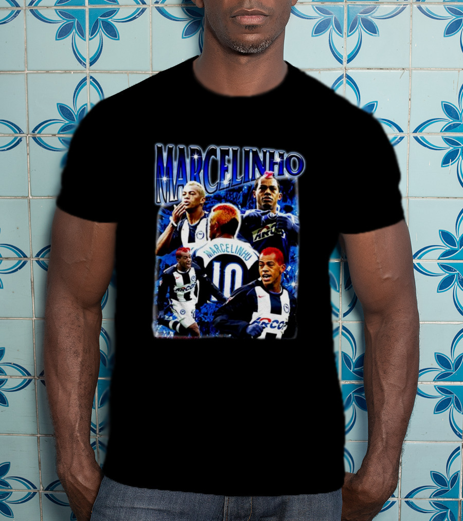 MARCELINHO 10 Football Soccer Player Inspiring Blue Dynamic Action Portraits T-Shirt