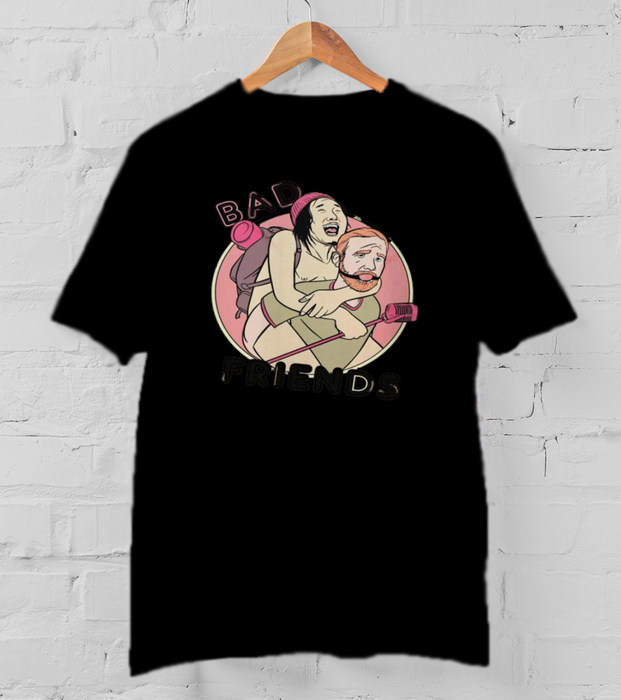 Bad Friends Comedy Podcast Piggyback Mic T-Shirt
