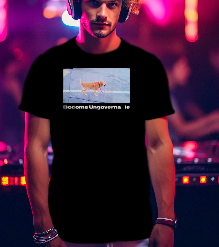 Dog Become Ungovernable Crossing Street With Leash In Mouth T-Shirt