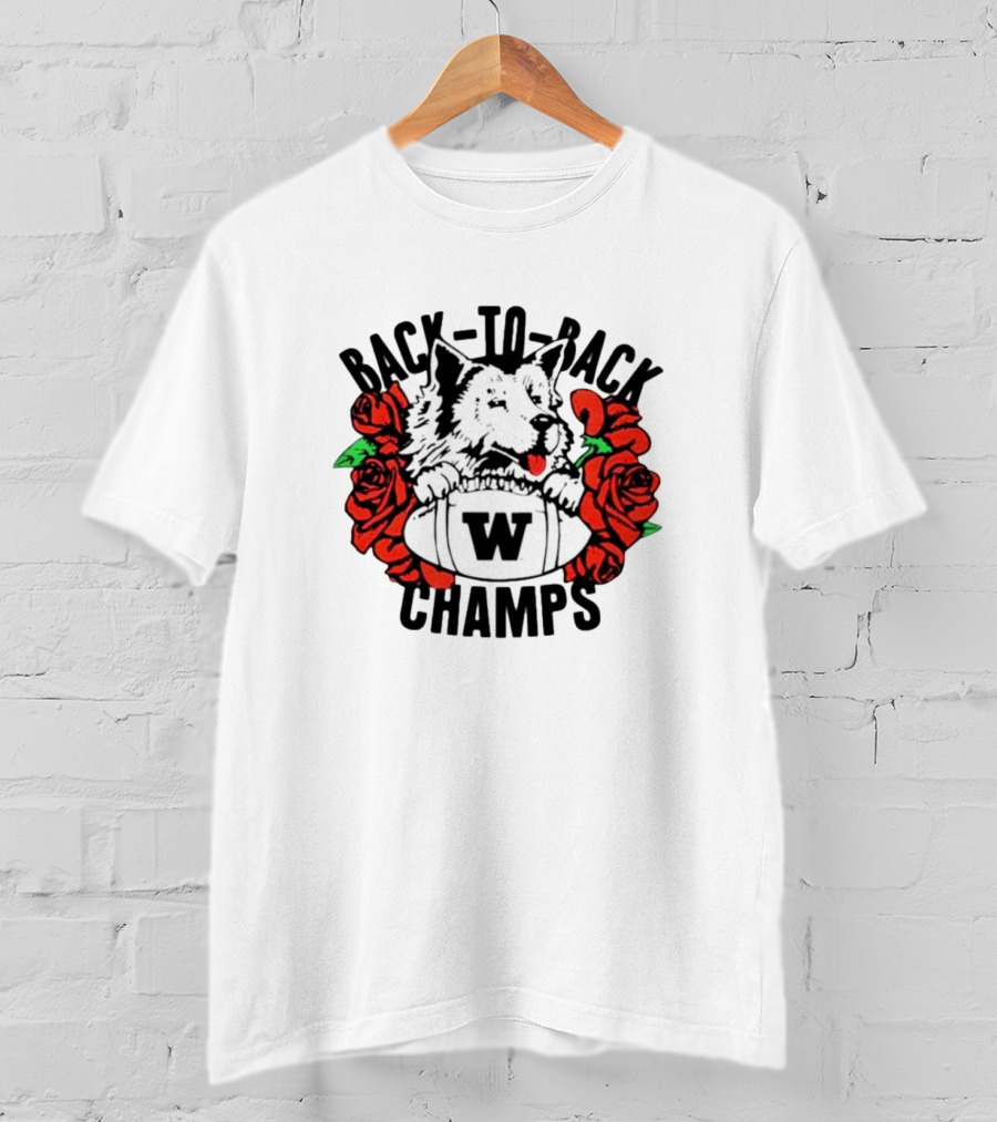 Back To Back W Champs Husky With Roses T-Shirt