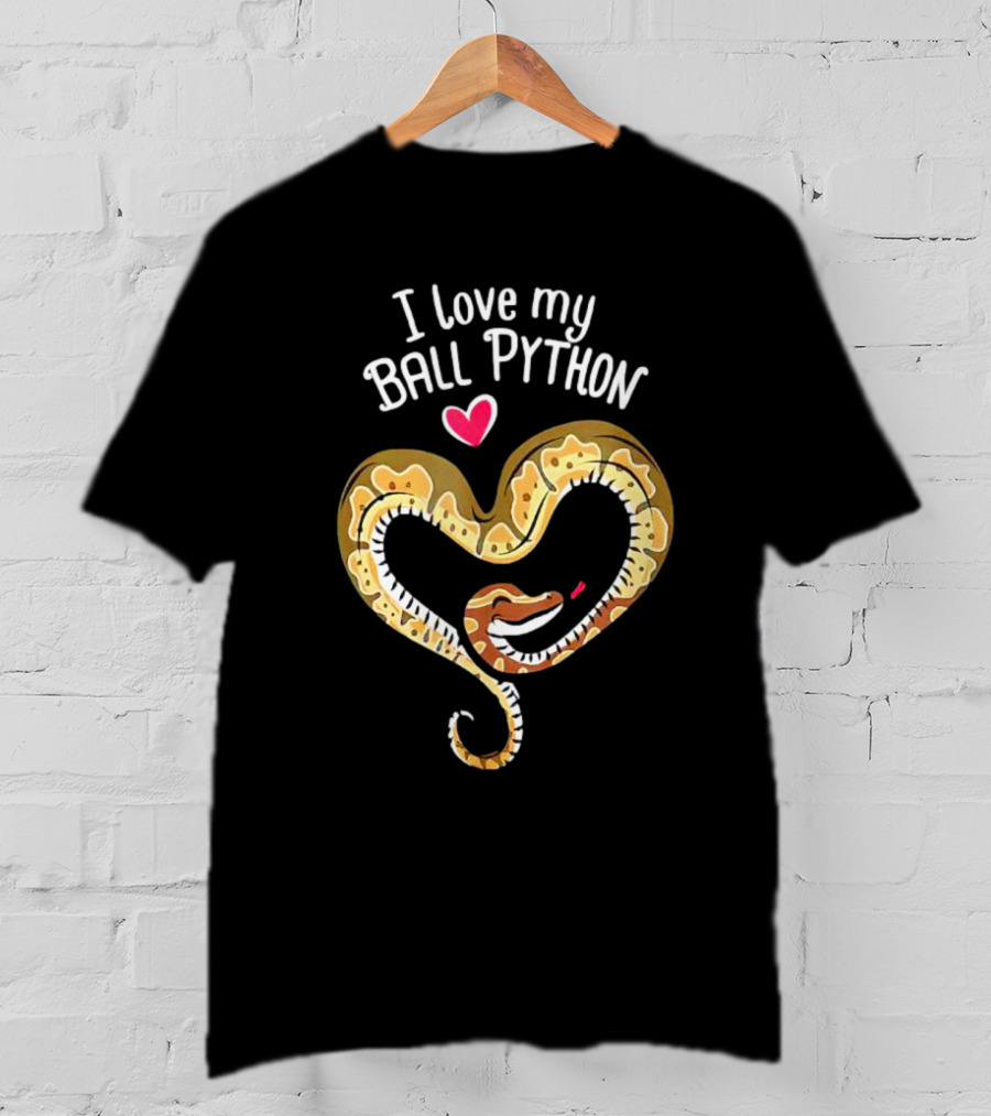 I Love My Ball Python Heart Shape With Red Heart T-Shirt