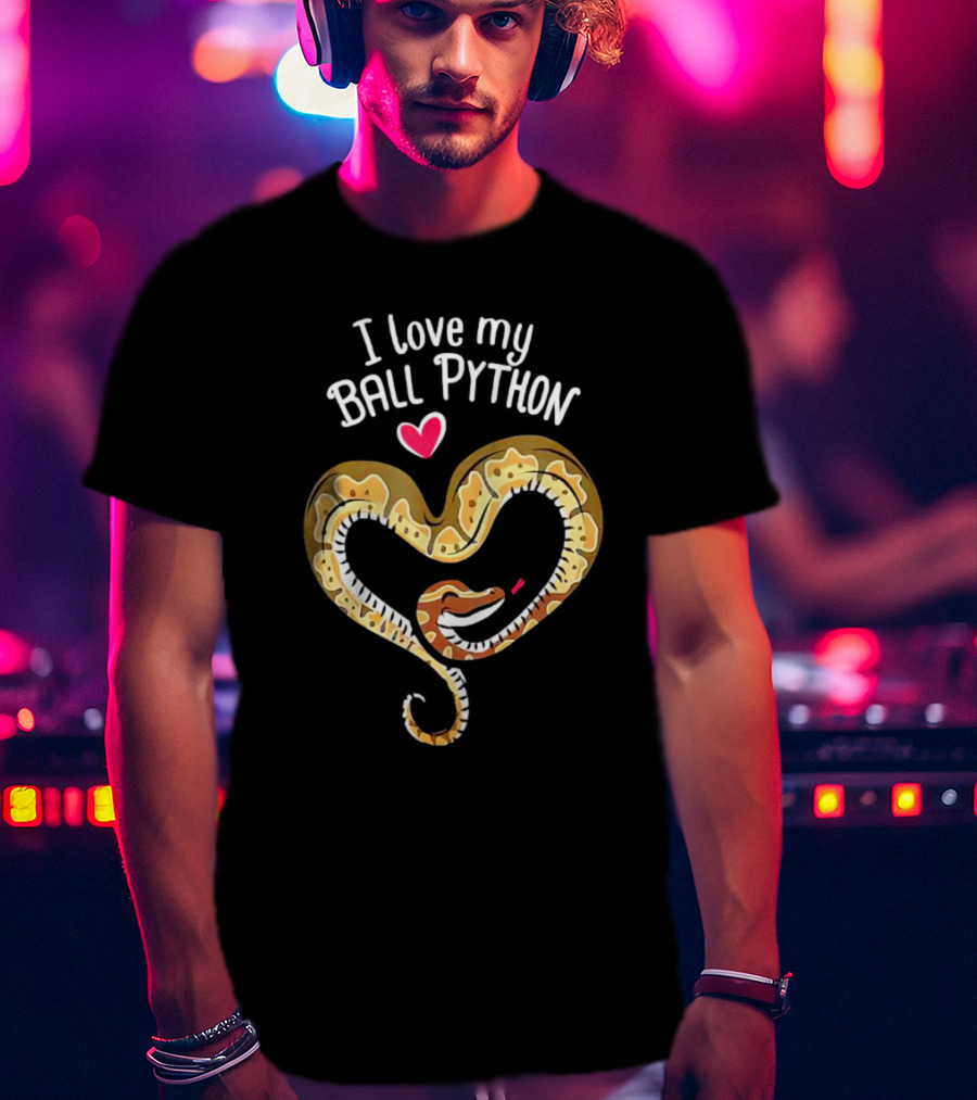 I Love My Ball Python Heart Shape With Red Heart T-Shirt