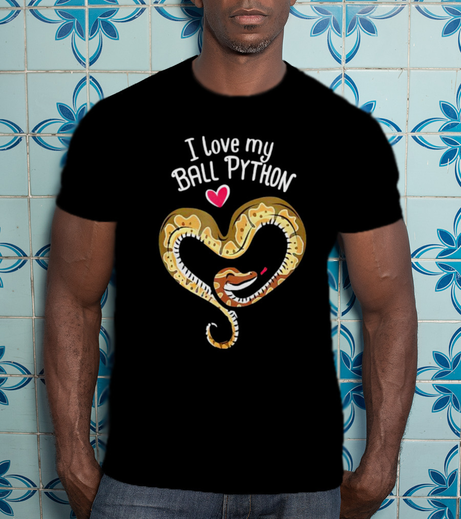 I Love My Ball Python Heart Shape With Red Heart T-Shirt