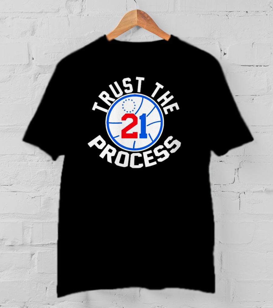 Philadelphia 76ers Joel Embiid 21 Trust The Process Basketball Emblem T-Shirt