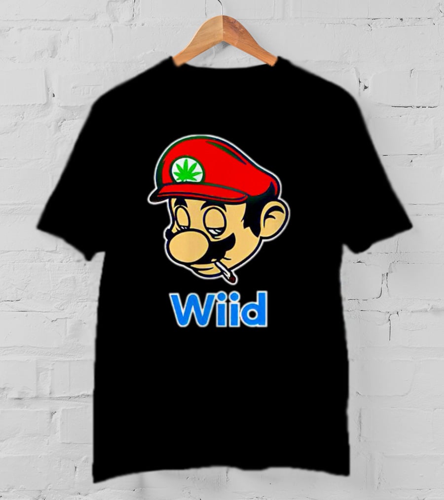 Super Mario Wiid Smoking Parody With Red Hat And Marijuana Leaf T-Shirt