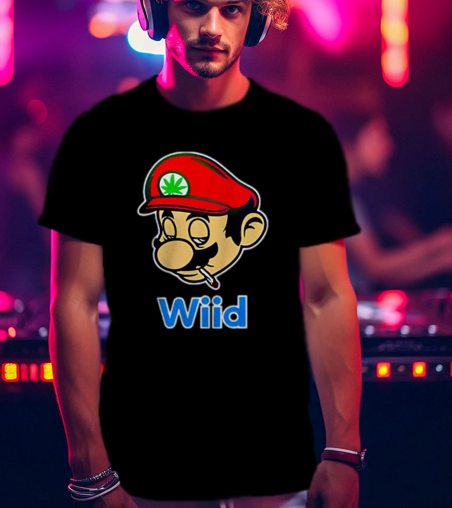 Super Mario Wiid Smoking Parody With Red Hat And Marijuana Leaf T-Shirt