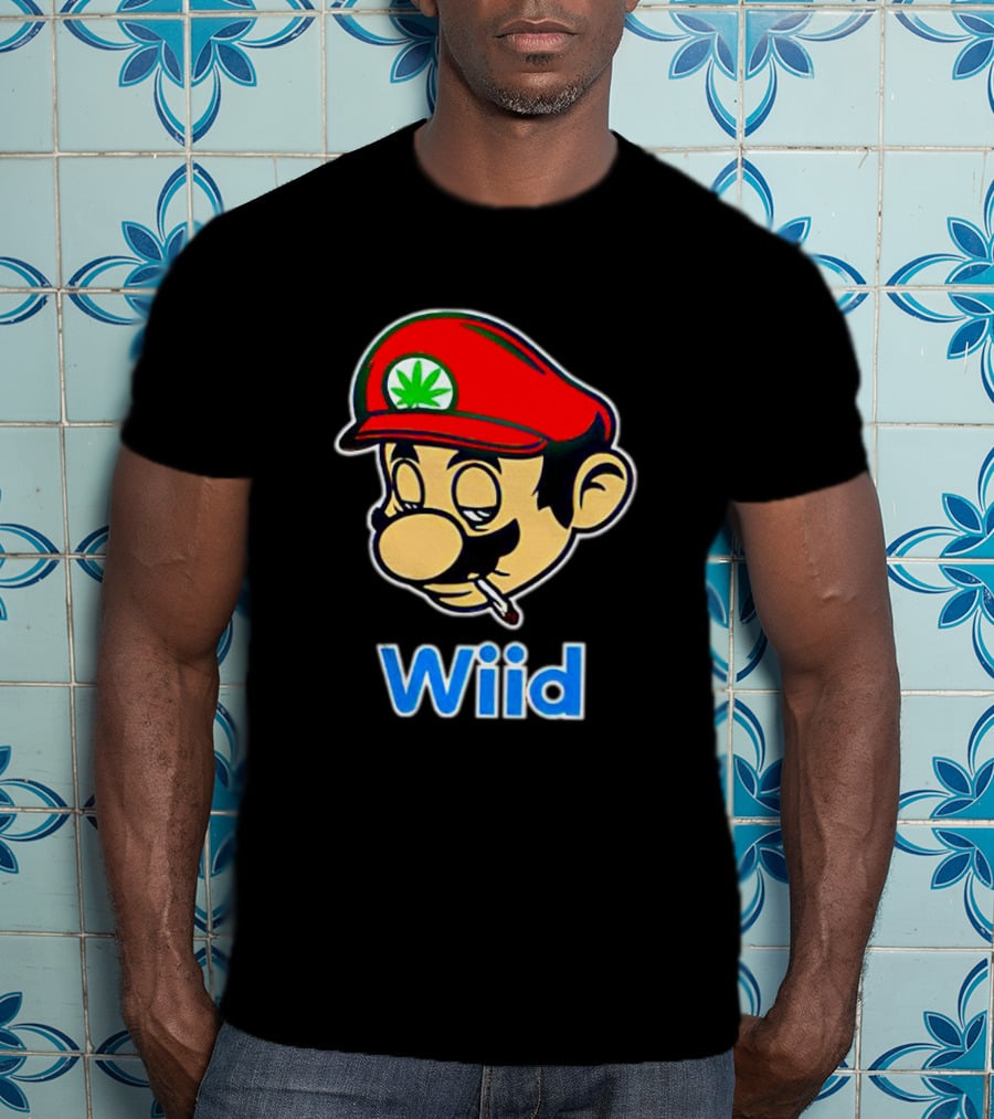 Super Mario Wiid Smoking Parody With Red Hat And Marijuana Leaf T-Shirt
